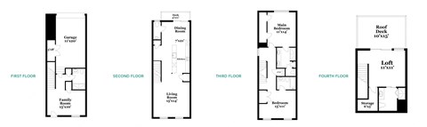 a group of four floor plans of a house